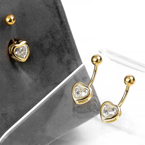 Cherry Diva belly bar 14Kt Gold Plated Crystal Heart Belly Button Ring