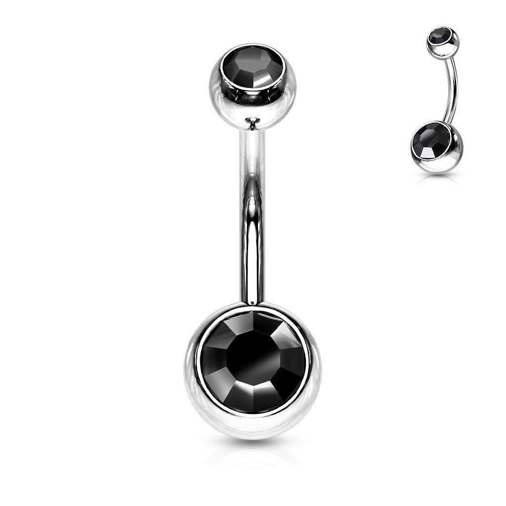 Cherry Diva belly bar Black 14 Gauge Hypoallergenic Double Crystal Belly Bar