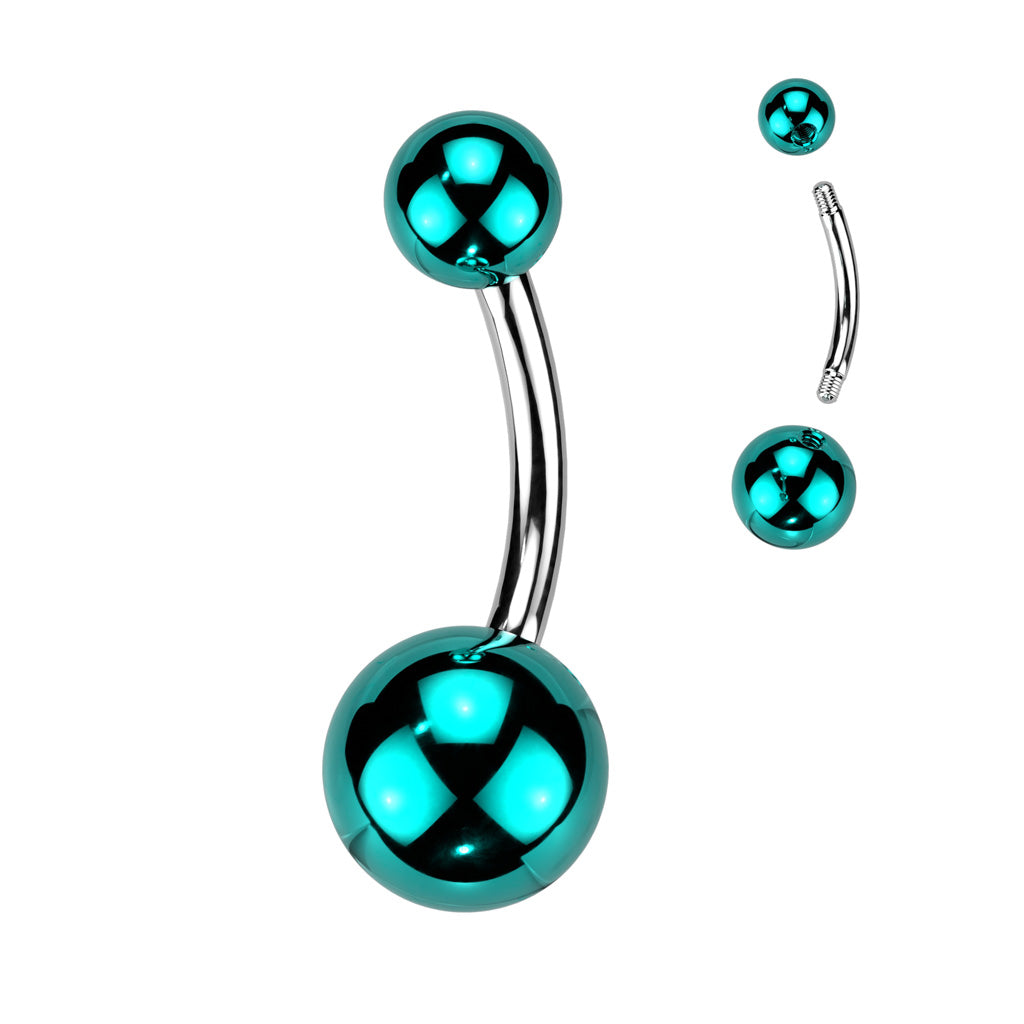 Cherry Diva belly bar Blue 14 Gauge Glass Coated Surgical Steel Belly Bar