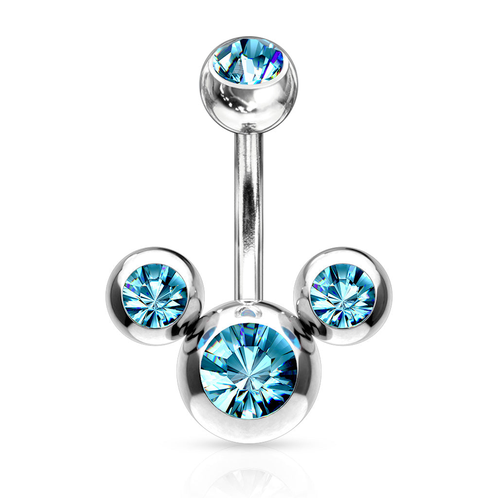 Cherry Diva Belly Bar Blue 14 Gauge Hypoallergenic Triple Crystal Belly Bar