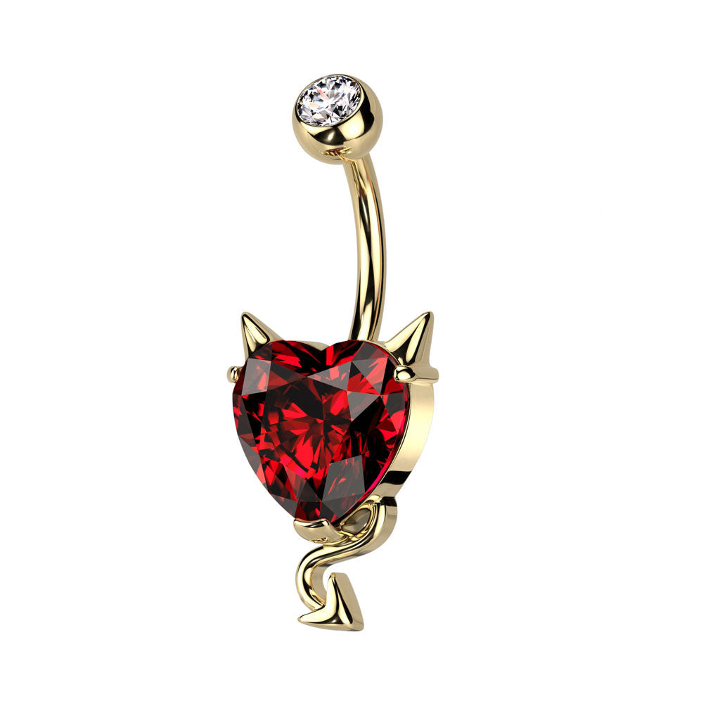 Cherry Diva belly bar Gold 14 Gauge Dainty Devil Heart Belly Button Bar