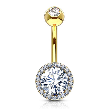 Cherry Diva belly bar Gold 14 Gauge Double Crystal Centre Belly Button Bar