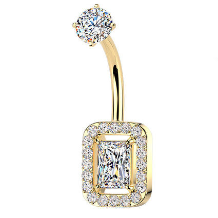 Cherry Diva Belly Bar Gold 14 Gauge Hypoallergenic Chunky Crystal Belly Bar