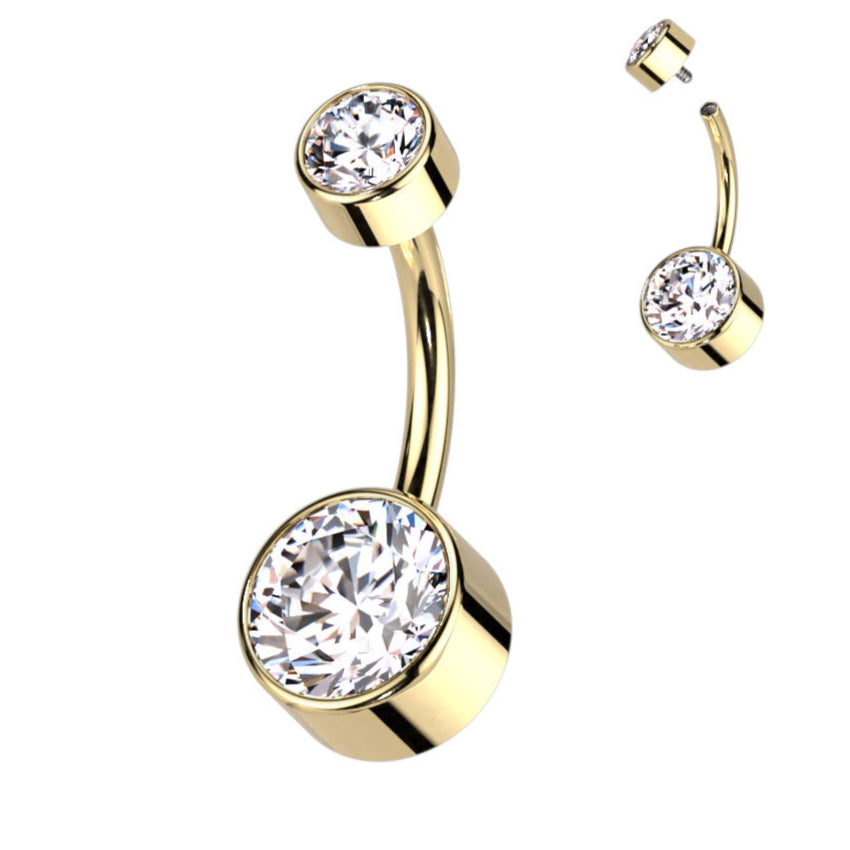 Cherry Diva belly bar Gold 14 Gauge Internally Threaded Titanium Crystal Belly Button Bar