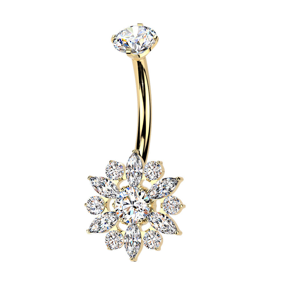 Cherry Diva Belly Bar Gold 14 Gauge Internally Threaded Titanium Flower Belly Button Bar