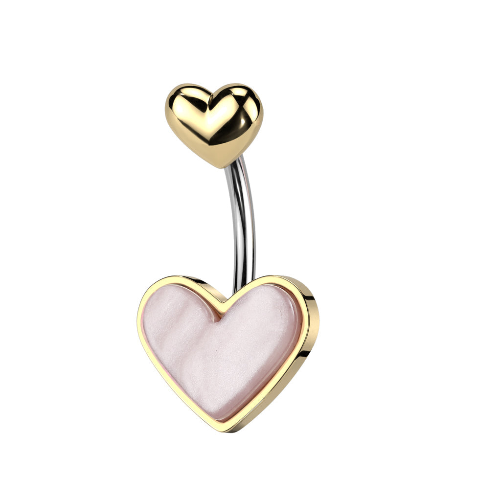 Cherry Diva belly bar Gold 14 Gauge Mother Of Pearl Heart Shaped Belly Button Bar