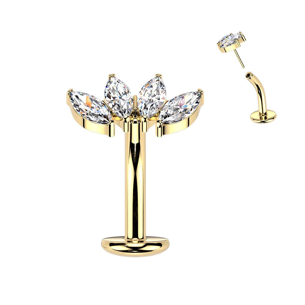 Cherry Diva Belly Bar Gold 14 Gauge Threadless Titanium Crystal Belly Floating Button Bar