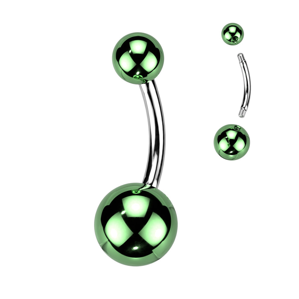 Cherry Diva belly bar Green 14 Gauge Glass Coated Surgical Steel Belly Bar