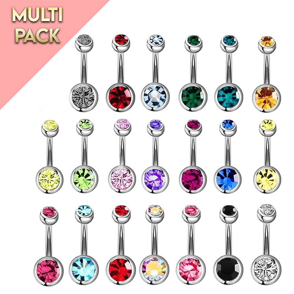 Cherry Diva Belly Bar Multi Pack Of 20 Rainbow Double Crystal Belly Bars