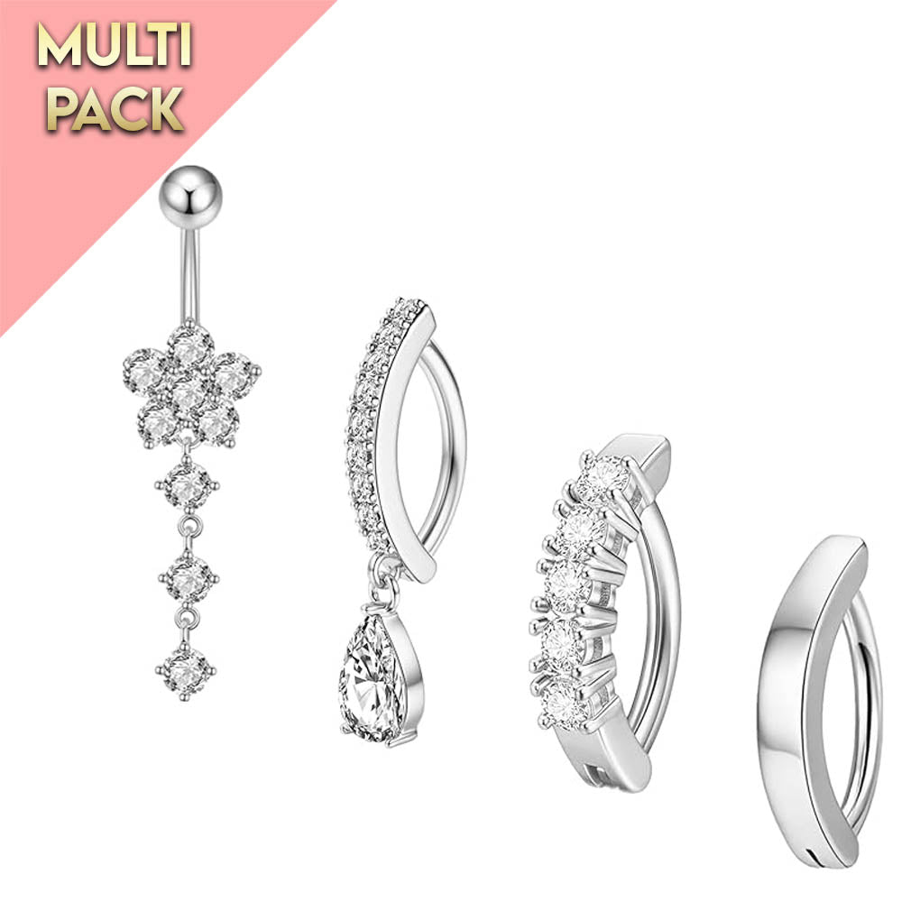 Cherry Diva belly bar Multi Pack Of 4 Dangling & Hinged Belly Button Bars