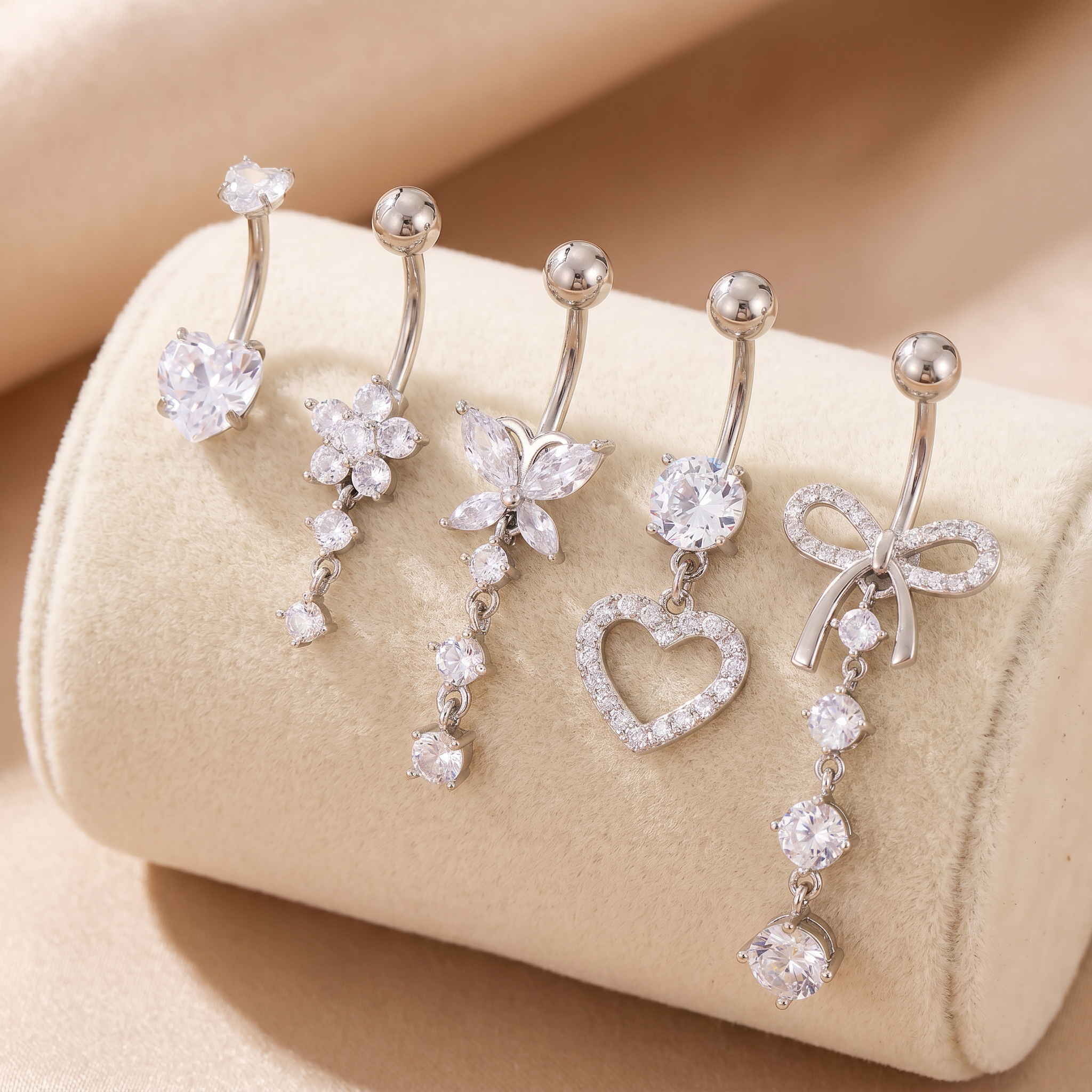 Cherry Diva Belly Bar Multi Pack Of 5 Dangling Crystal Belly Button Bars