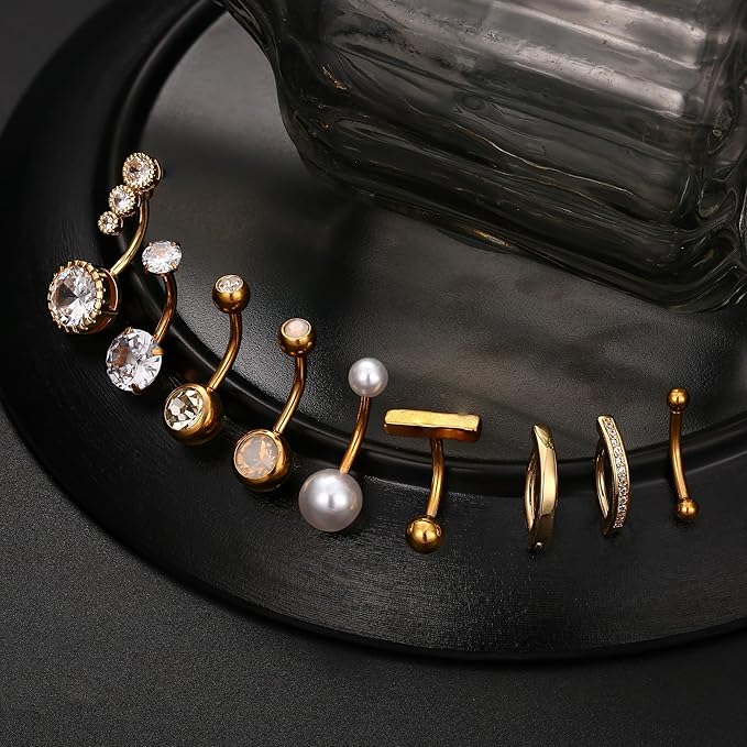 Cherry Diva Belly Bar Multi Pack Of 9 Crystal & Hinged Belly Button Bars