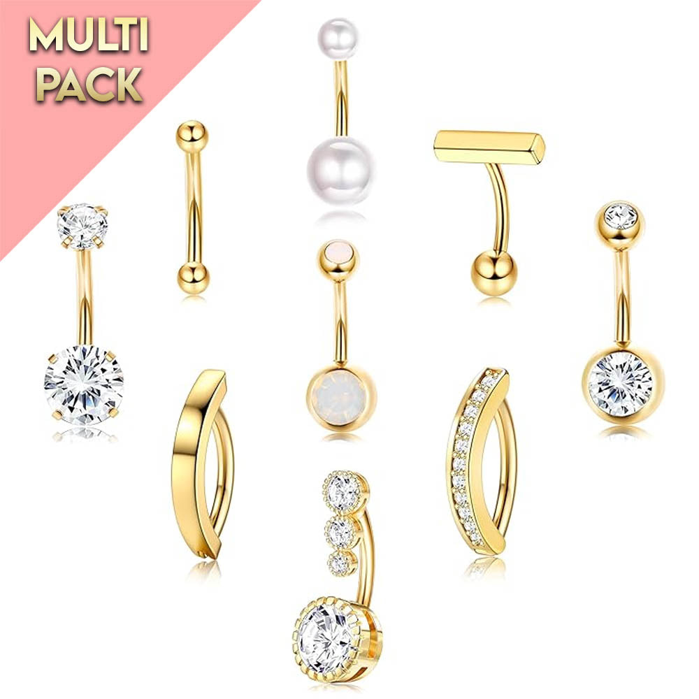 Cherry Diva Belly Bar Multi Pack Of 9 Crystal & Hinged Belly Button Bars