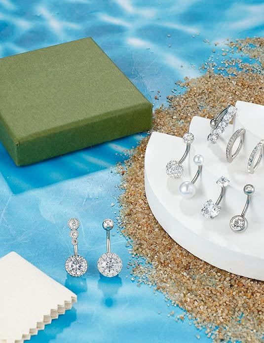 Cherry Diva belly bar Multi Pack Of 9 Dangling & Hinged Belly Button Bars