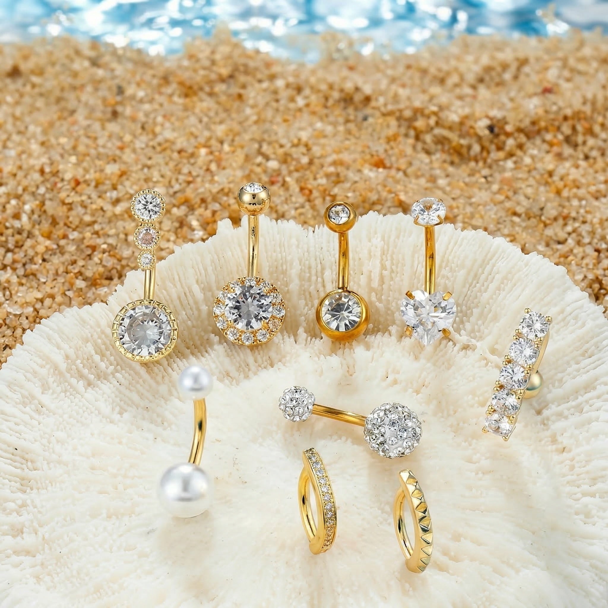 Cherry Diva Belly Bar Multi Pack Of 9 Dangling & Hinged Belly Button Bars