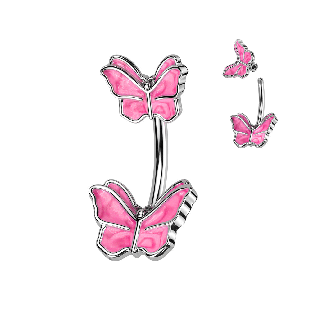 Cherry Diva belly bar Pink 14 Gauge Butterfly Belly Button Bar