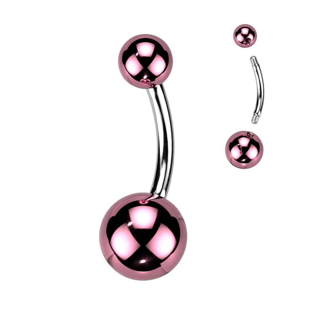 Cherry Diva belly bar Pink 14 Gauge Glass Coated Surgical Steel Belly Bar
