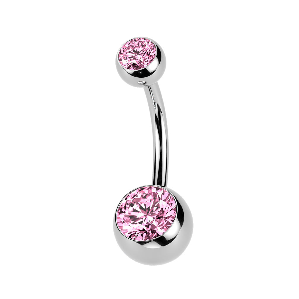 Cherry Diva Belly Bar Pink 14 Gauge Internally Threaded Titanium Double Crystal Belly Bar