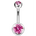 Cherry Diva belly bar Pink 14 Gauge Titanium Double Crystal Belly Bar