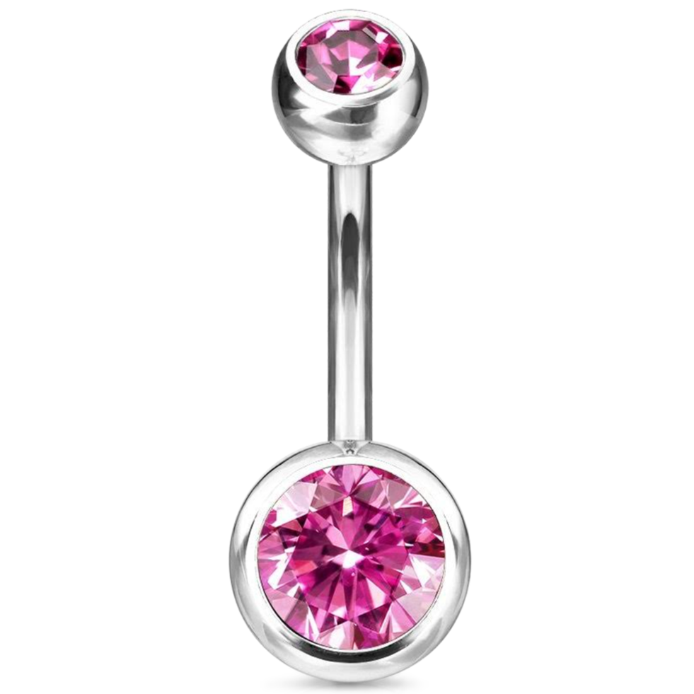 Cherry Diva belly bar Pink 14 Gauge Titanium Double Crystal Belly Bar