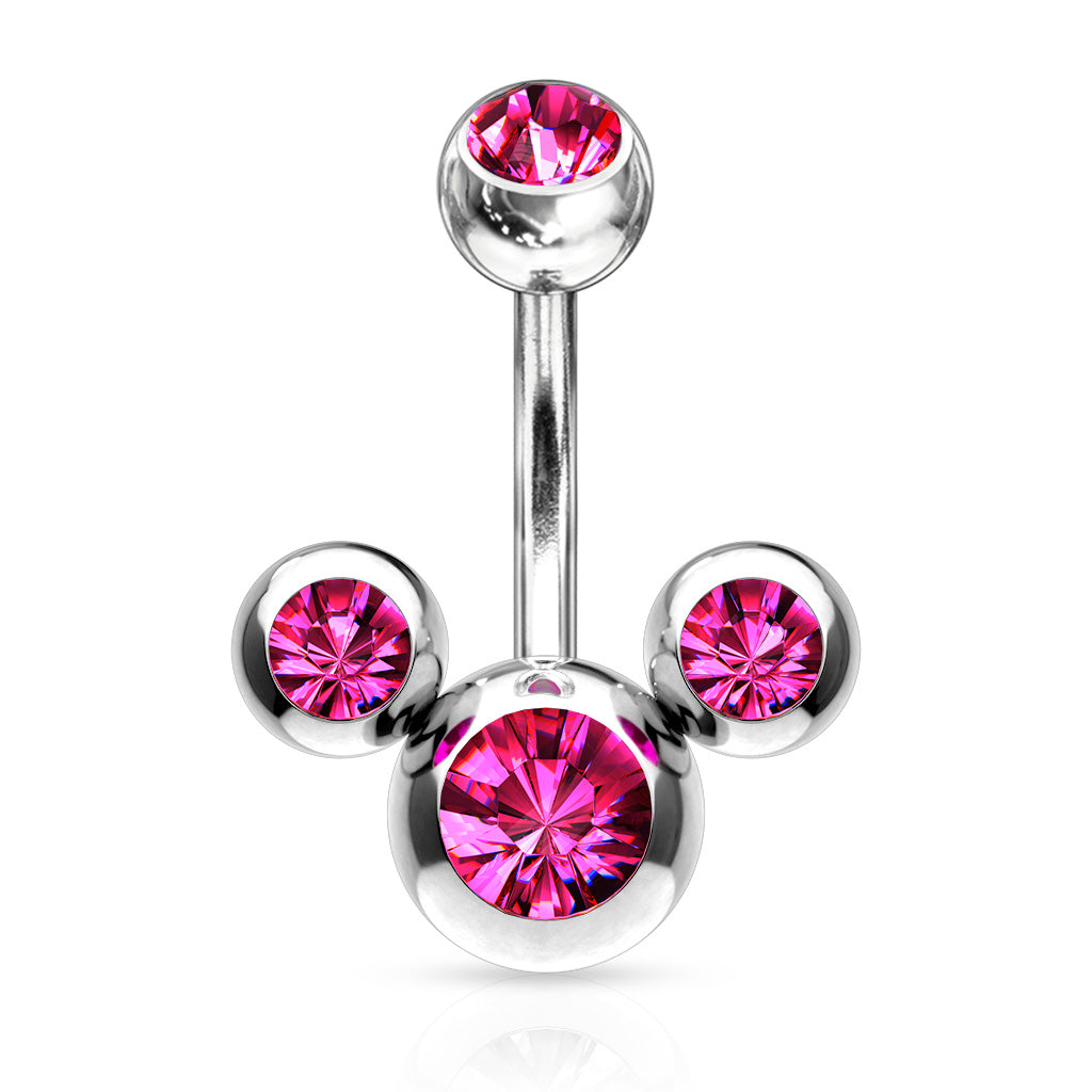 Cherry Diva belly bar Pink 14 Gauge Triple Crystal Belly Bar