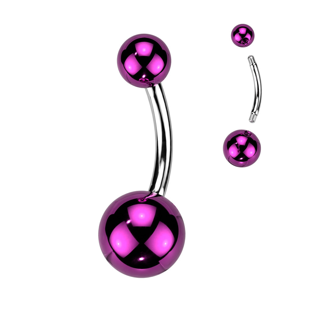 Cherry Diva belly bar Purple 14 Gauge Glass Coated Surgical Steel Belly Bar