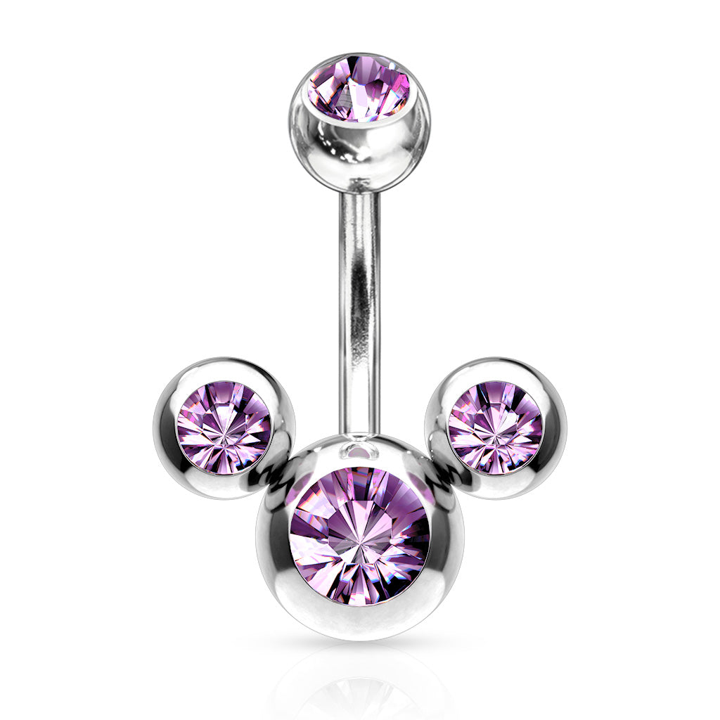 Cherry Diva belly bar Purple 14 Gauge Triple Crystal Belly Bar