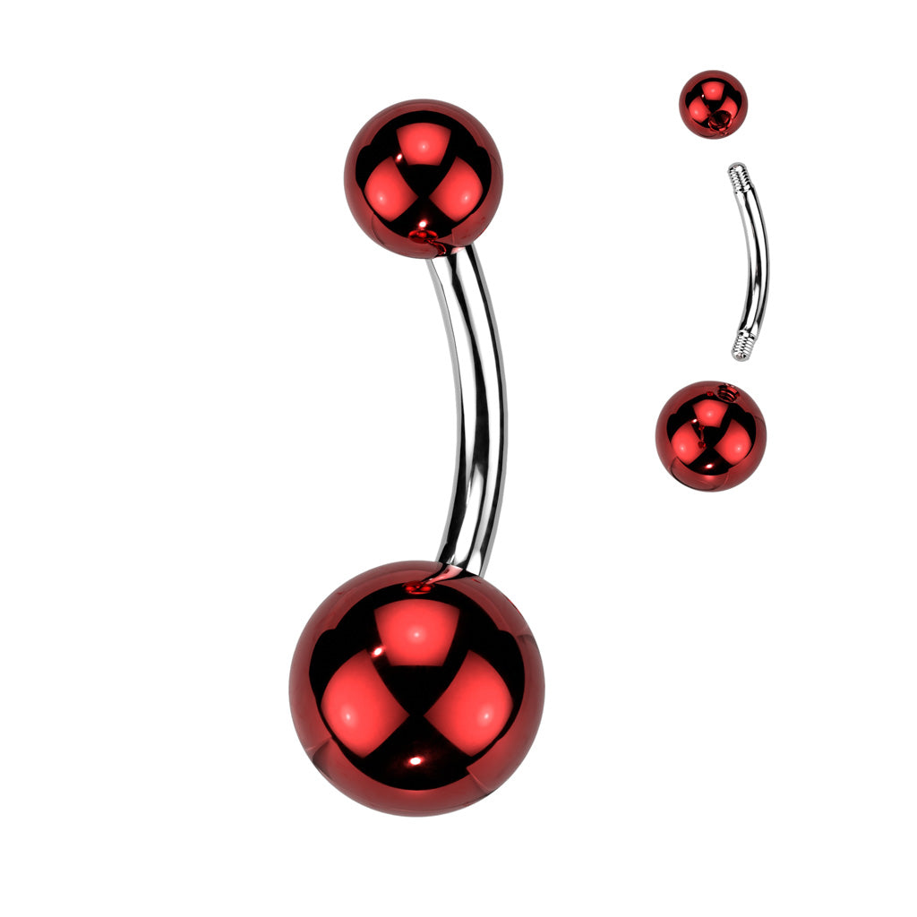 Cherry Diva belly bar Red 14 Gauge Glass Coated Surgical Steel Belly Bar