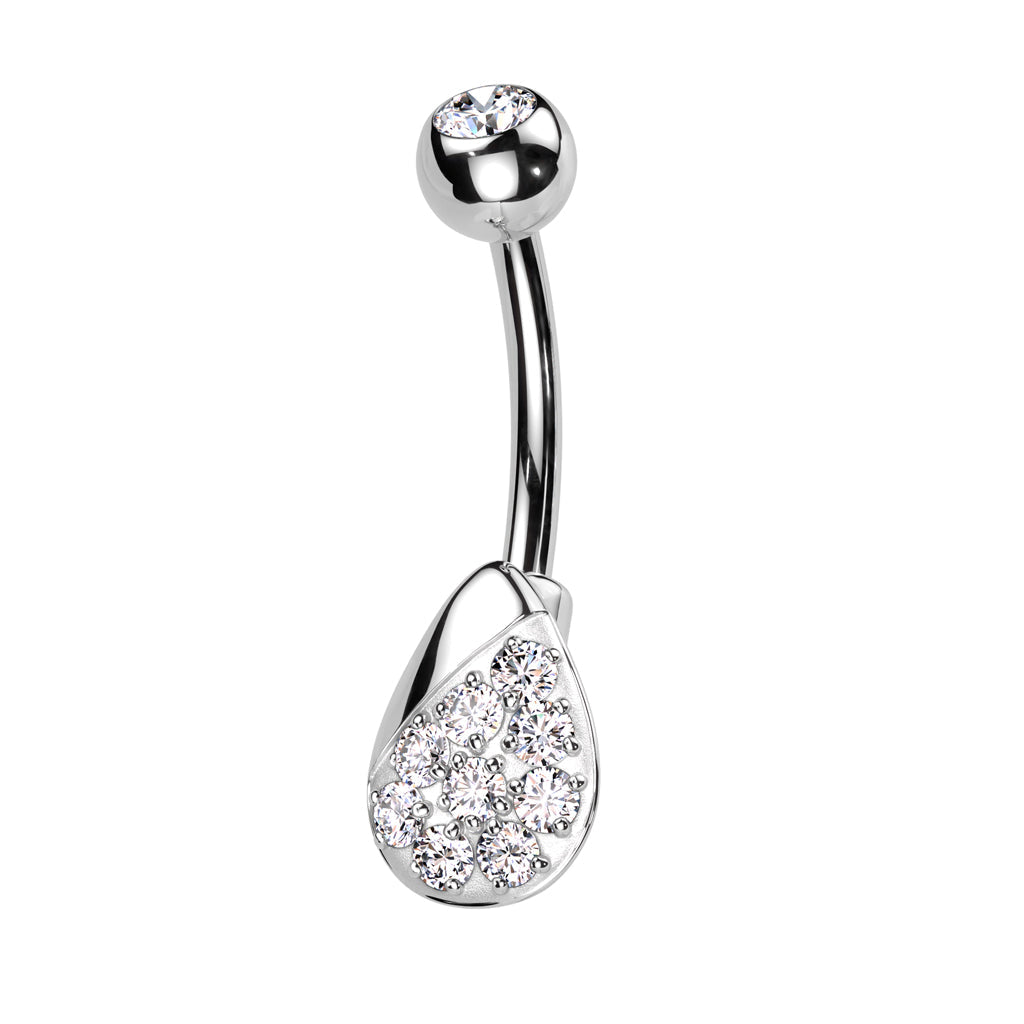 Cherry Diva belly bar Silver 14 Crystal Droplet Belly Button Bar