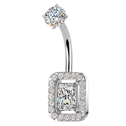 Cherry Diva Belly Bar Silver 14 Gauge Hypoallergenic Chunky Crystal Belly Bar