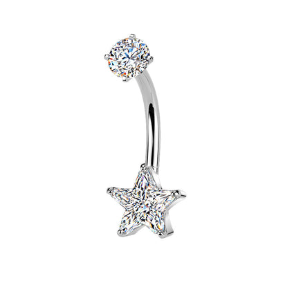 Cherry Diva Belly Bar Silver 14 Gauge Hypoallergenic Crystal Star Belly Bar