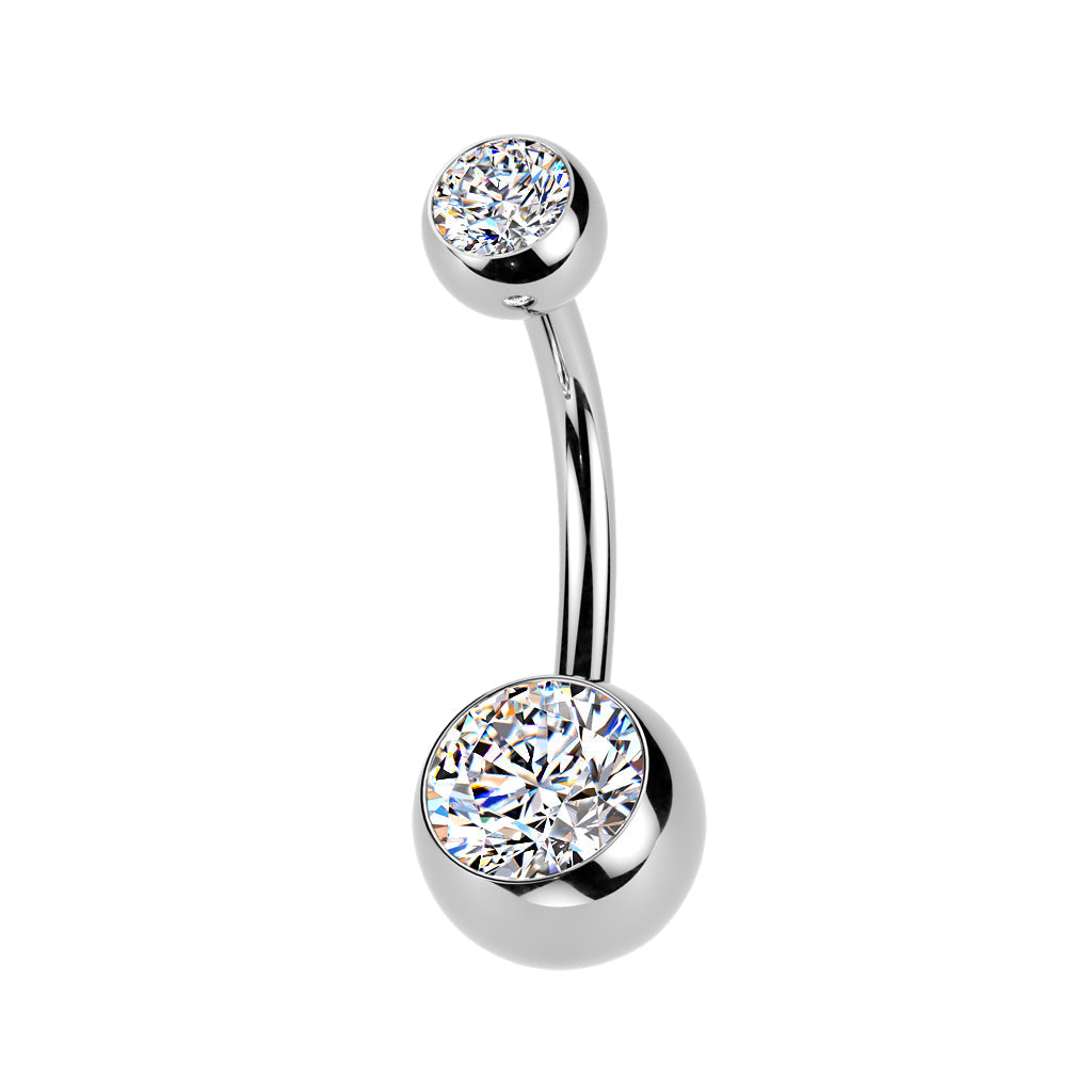 Cherry Diva Belly Bar Silver 14 Gauge Internally Threaded Titanium Double Crystal Belly Bar