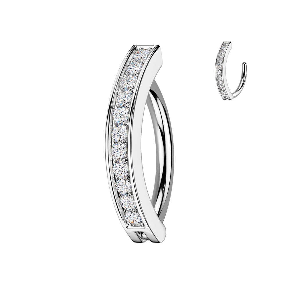 Cherry Diva belly bar Silver 14 Gauge Surgical Steel Hinged Crystal Lined Belly Button Bar