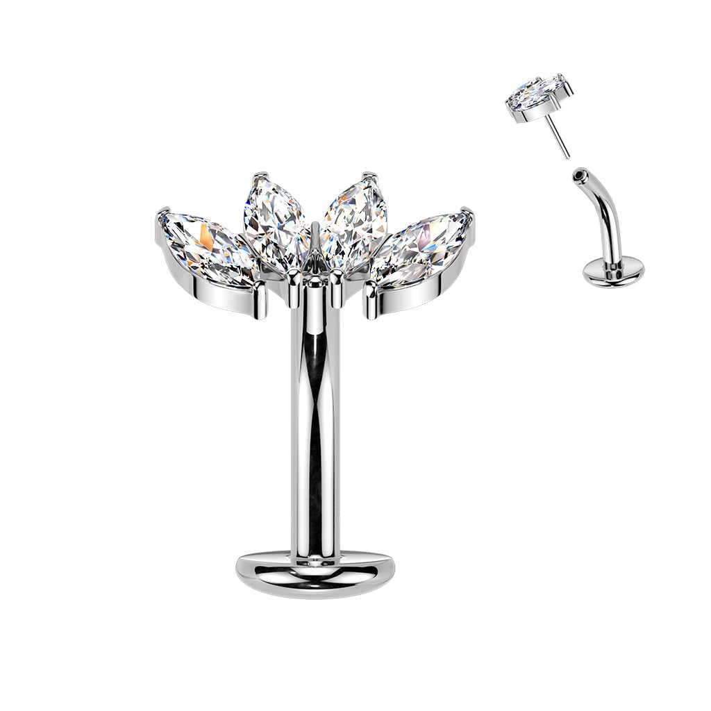 Cherry Diva Belly Bar Silver 14 Gauge Threadless Titanium Crystal Belly Floating Button Bar