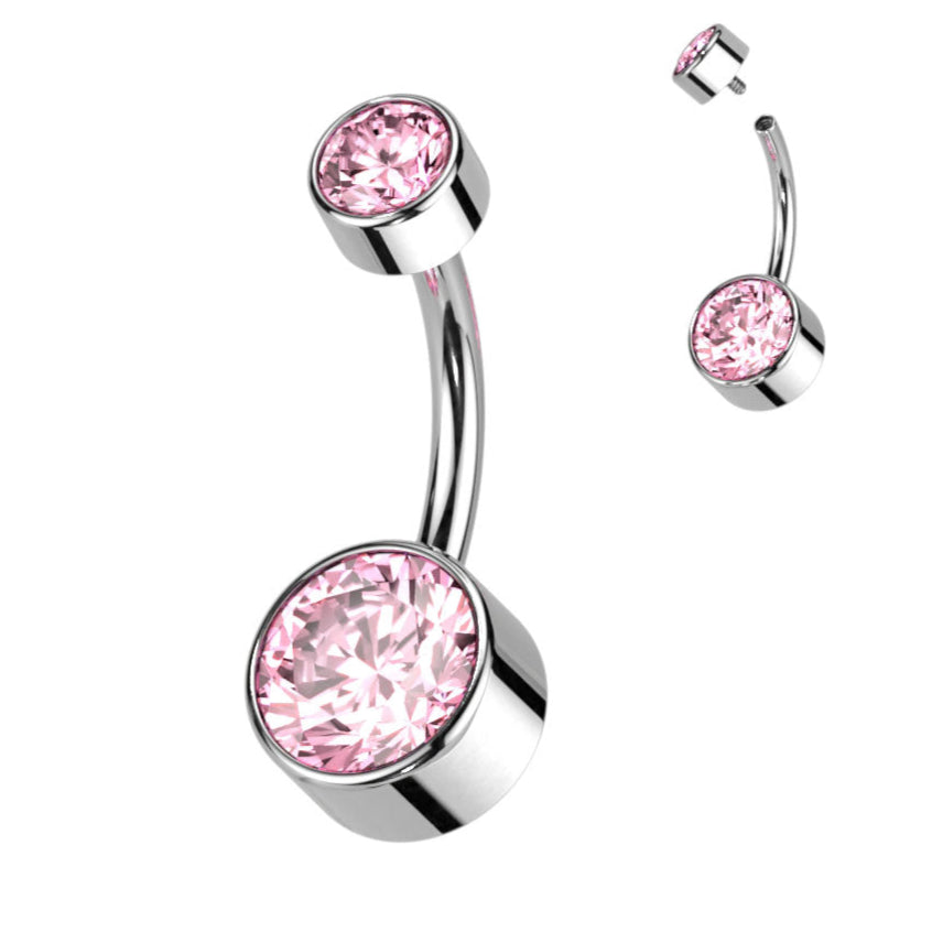 Cherry Diva belly bar Pink Crystal 14 Gauge Titanium Bezel Set Crystal Belly Button Bar