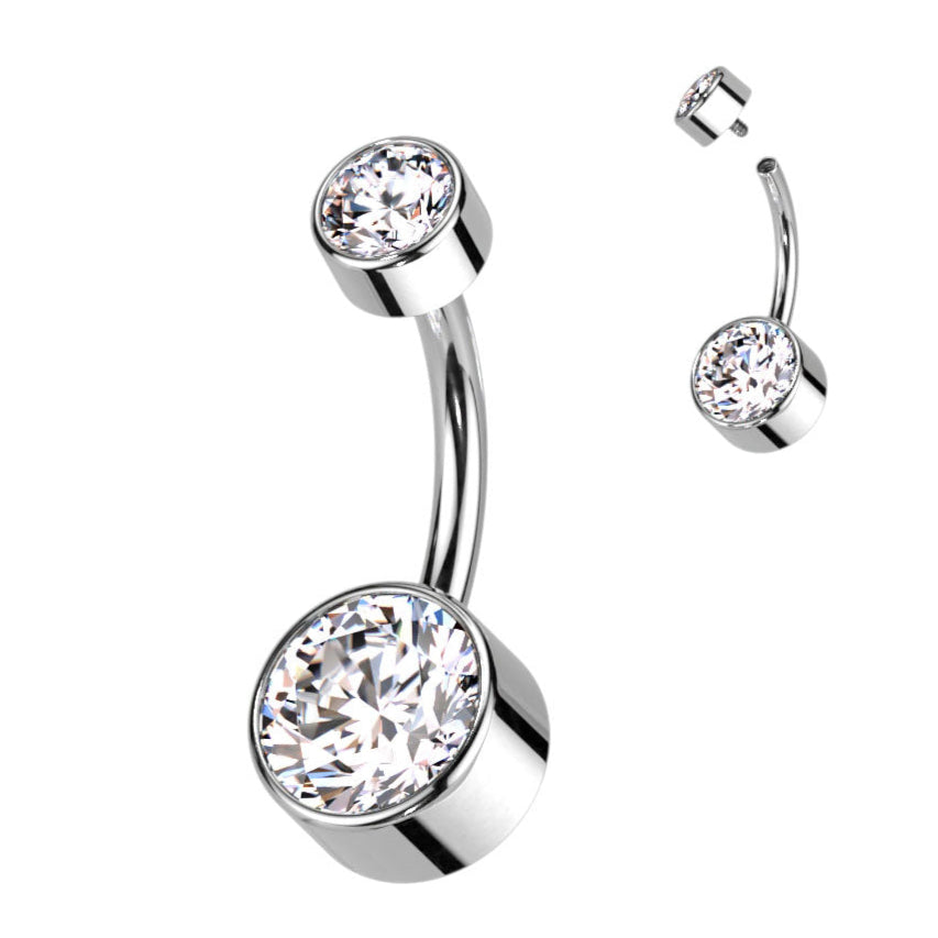 Cherry Diva belly bar Clear Crystal 14 Gauge Titanium Bezel Set Crystal Belly Button Bar