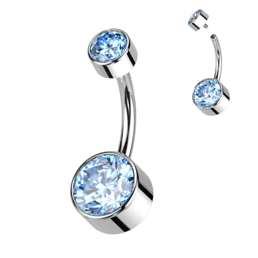 Cherry Diva belly bar Blue Crystal 14 Gauge Titanium Bezel Set Crystal Belly Button Bar