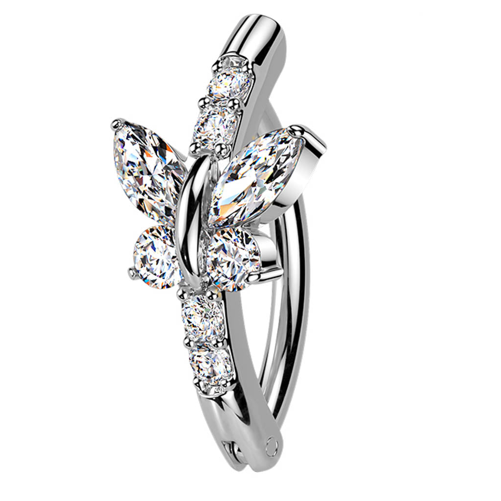 Cherry Diva Belly Button Ring 14 Gauge Hinged Crystal Butterfly Belly Button Ring