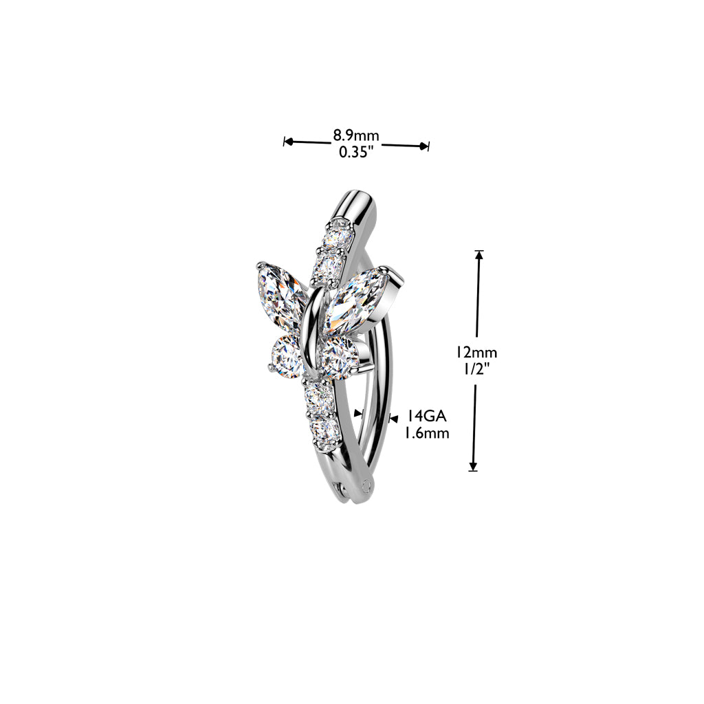Cherry Diva Belly Button Ring 14 Gauge Hinged Crystal Butterfly Belly Button Ring