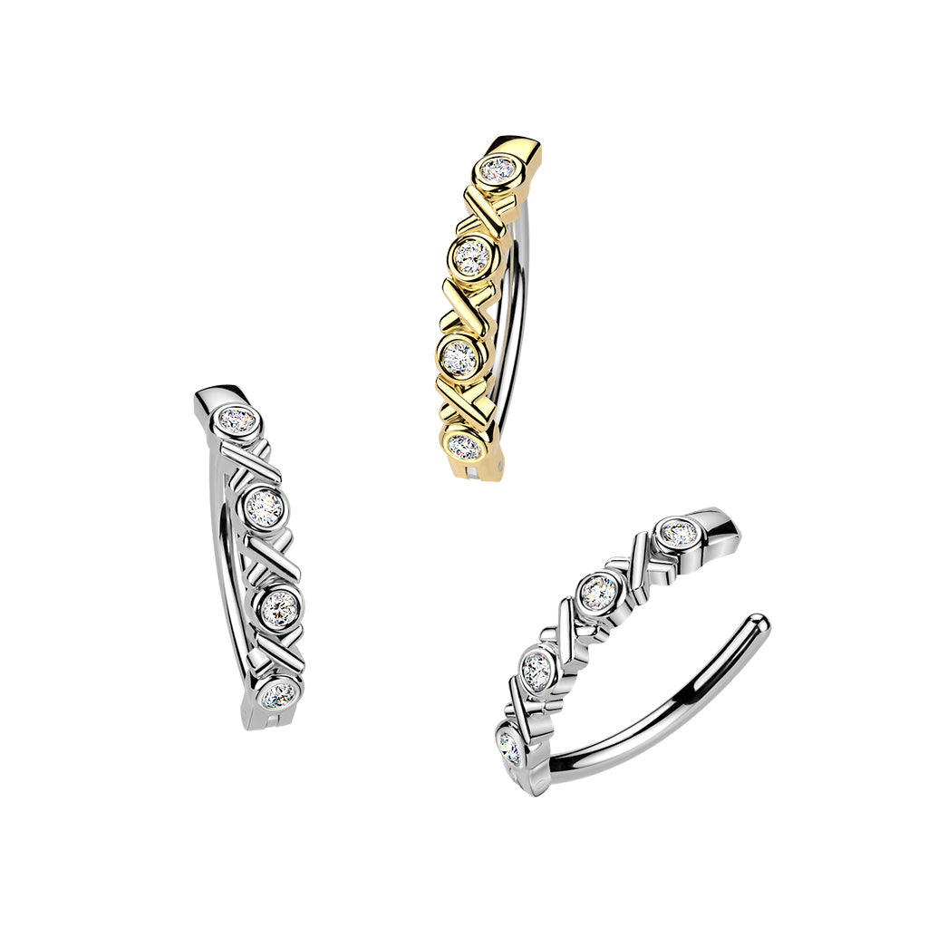 Cherry Diva Belly Button Ring 14 Gauge Hinged Crystal Criss Cross Belly Button Ring