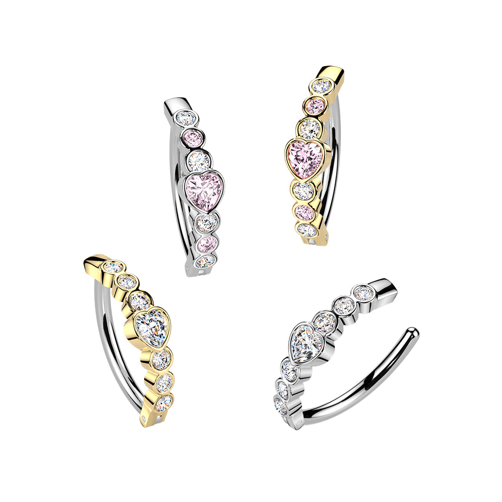 Cherry Diva Belly Button Ring 14 Gauge Hinged Crystal Hearts Belly Button Ring