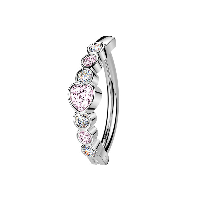 Cherry Diva Belly Button Ring 14 Gauge Hinged Crystal Hearts Belly Button Ring