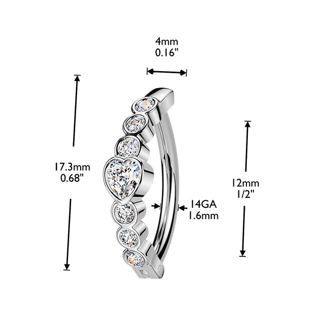 Cherry Diva Belly Button Ring 14 Gauge Hinged Crystal Hearts Belly Button Ring