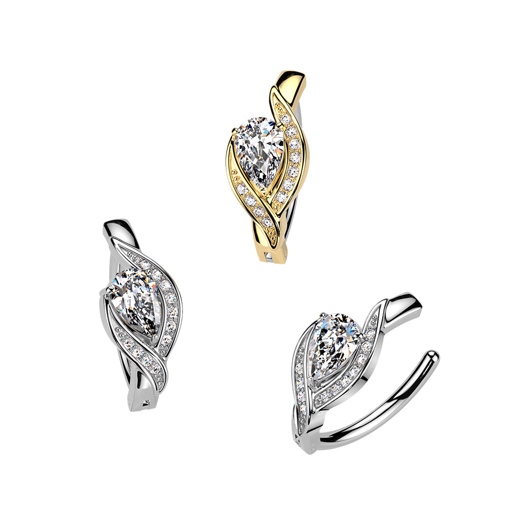 Cherry Diva Belly Button Ring 14 Gauge Hinged Crystal Teardrop Belly Button Ring