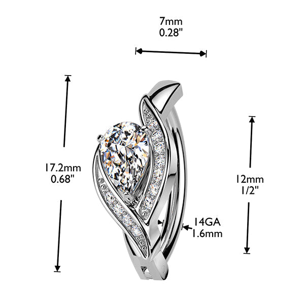 Cherry Diva Belly Button Ring 14 Gauge Hinged Crystal Teardrop Belly Button Ring