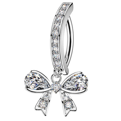 Cherry Diva Belly Button Ring 14 Gauge Surgical Steel Crystal Bow Belly Button Ring