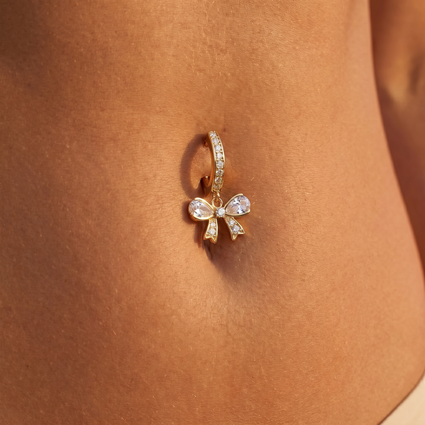Cherry Diva Belly Button Ring 14 Gauge Surgical Steel Crystal Bow Belly Button Ring