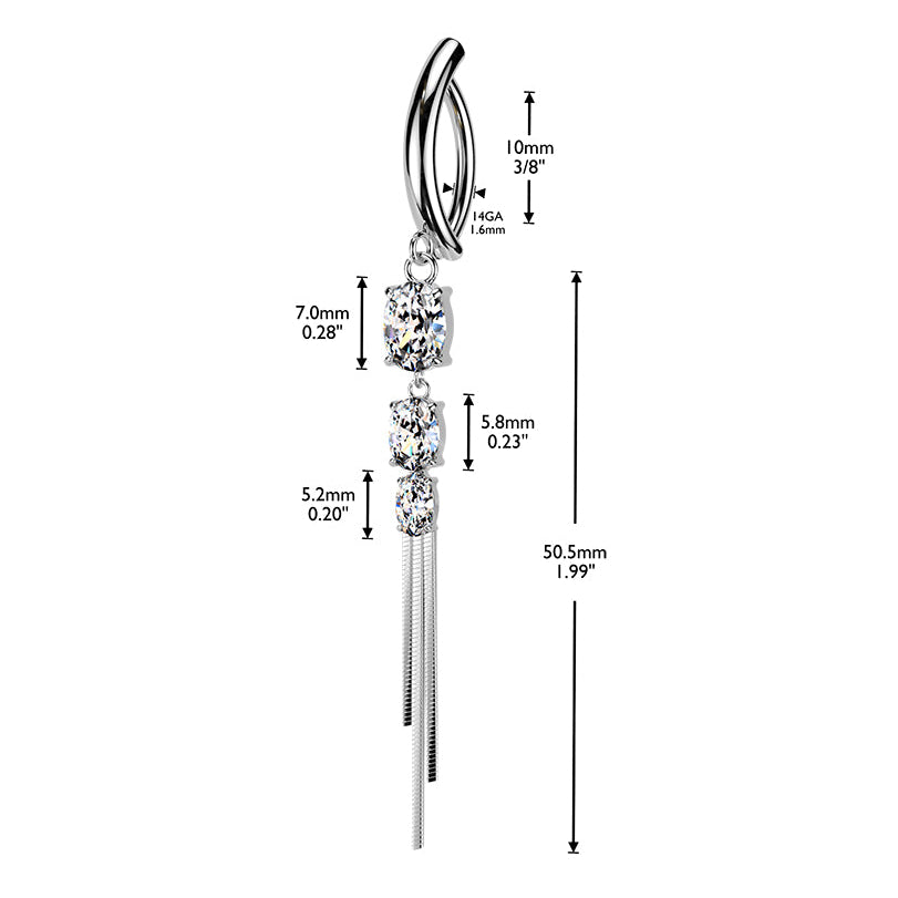Cherry Diva Belly Button Ring 14 Gauge Surgical Steel Crystal & Chain Belly Button Ring