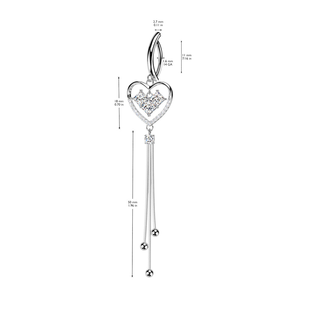 Cherry Diva Belly Button Ring 14 Gauge Surgical Steel Dangling Heart Belly Button Ring