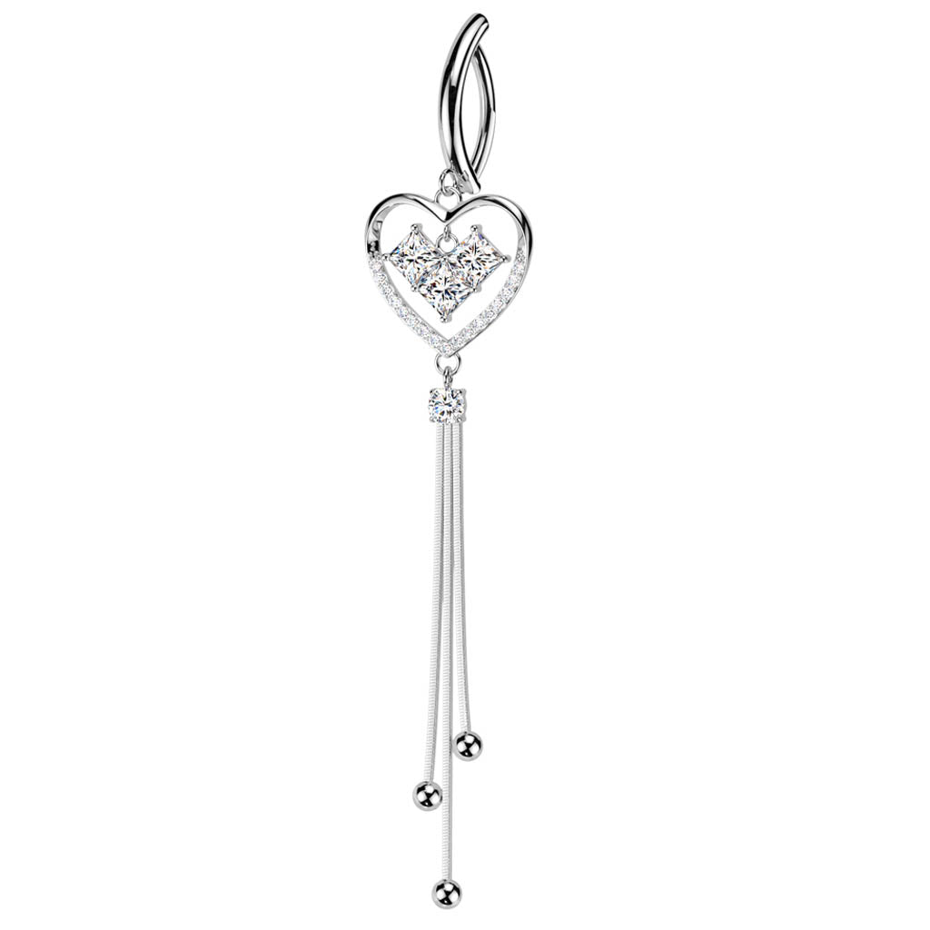 Cherry Diva Belly Button Ring 14 Gauge Surgical Steel Dangling Heart Belly Button Ring